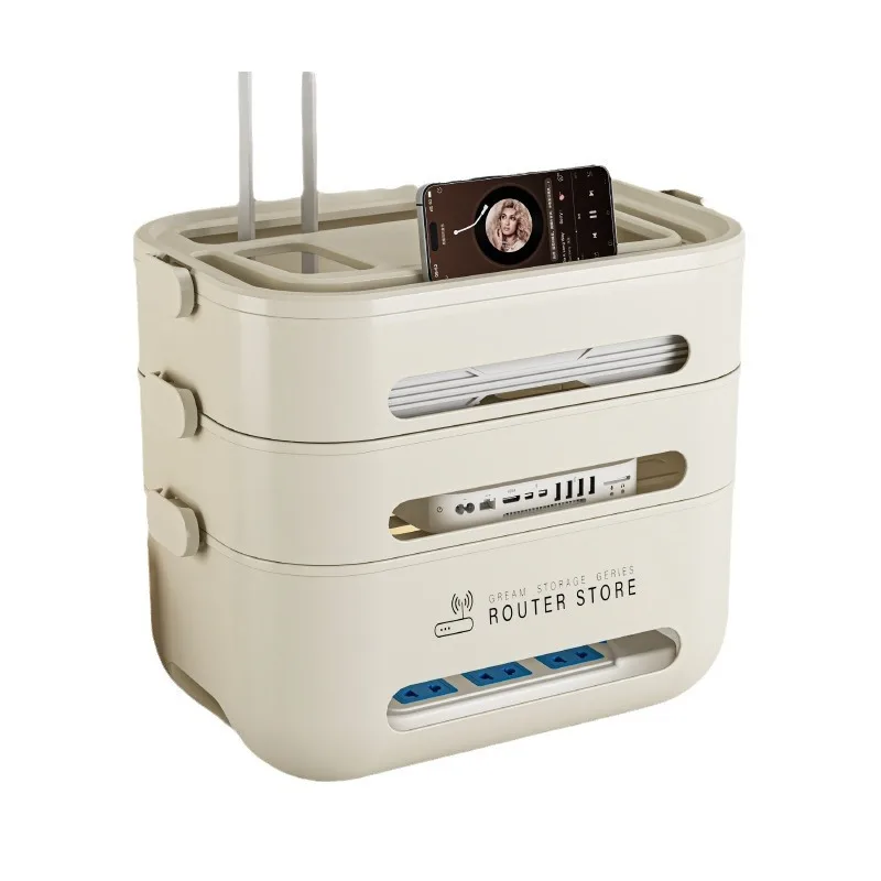 Caja de almacenamiento extragrande albaricoque lechoso, caja de almacenamiento de 3 niveles, decodificador de Tv, caja de almacenamiento de plástico para oficina, hogar, mueble de Tv