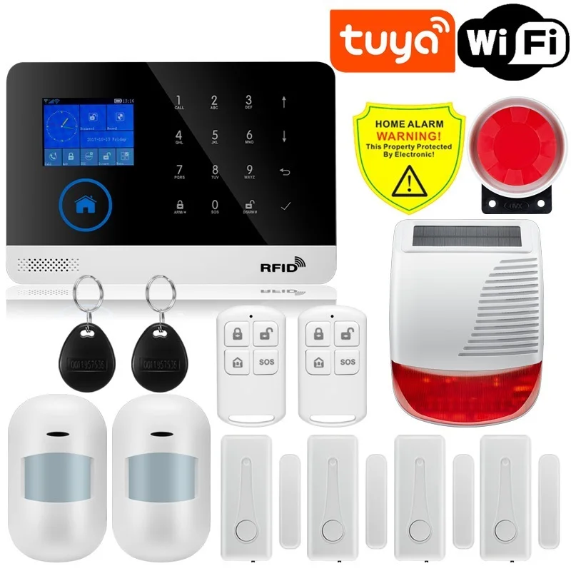 Sistema de alarma inteligente para el hogar, kit antirrobo con pantalla táctil, Control remoto por aplicación móvil, RFID, WiFi, GSM, Tuya