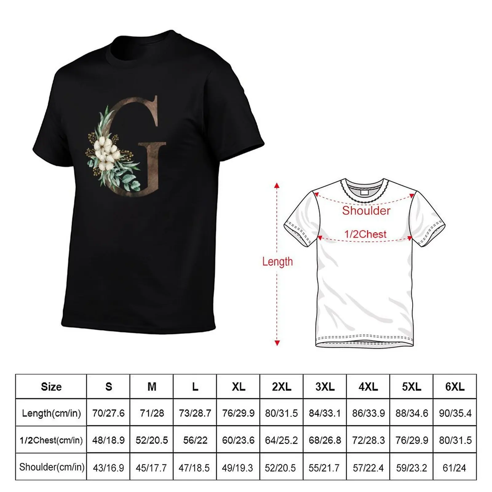 Watercolor floral G wedding monogram letter print T-Shirt tops for a boy heavyweight t shirts for men