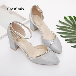 Cressfimix Sapatos Femininas moda donna argento cinturino con fibbia di alta qualità Comfort scarpe con tacco primavera ed estate décolleté da donna A1320