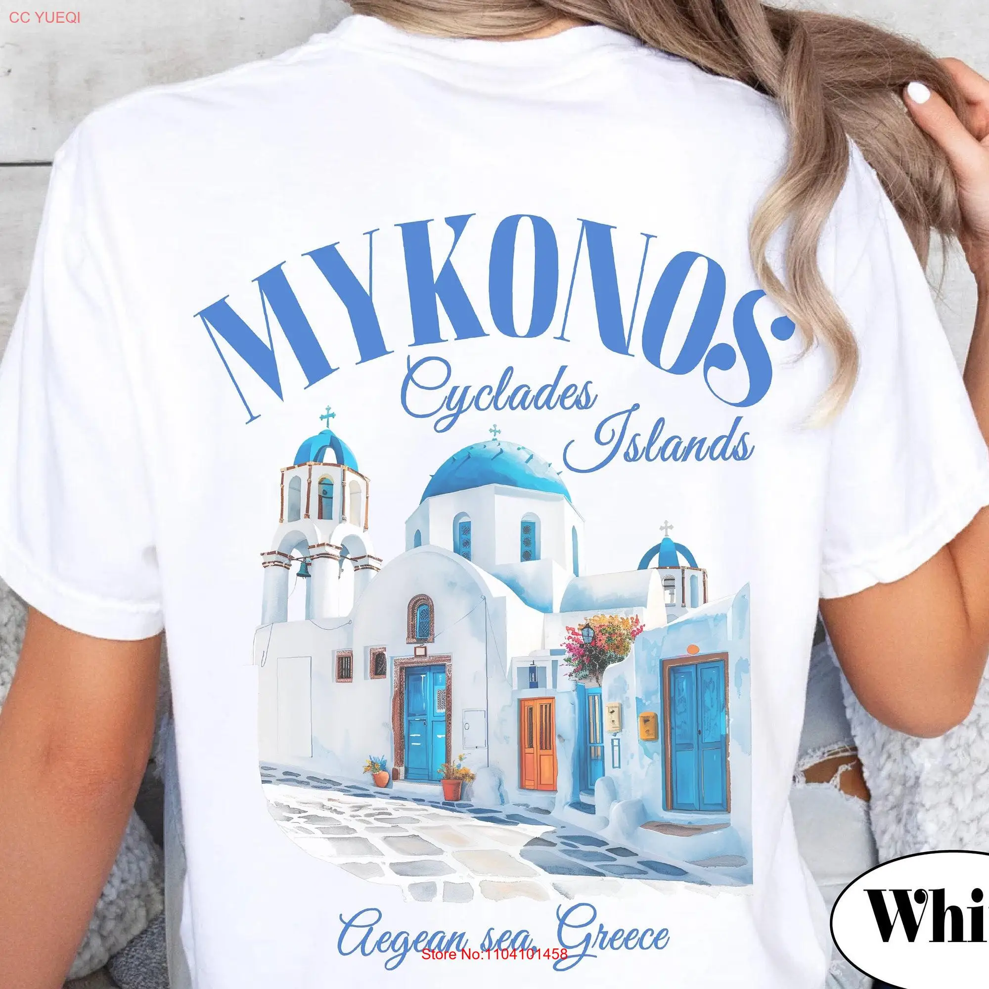 Mykonos shirt T comfort colors 1717 Cyclades islands Greece tee back print Greek Clothes gift long or short sleeves