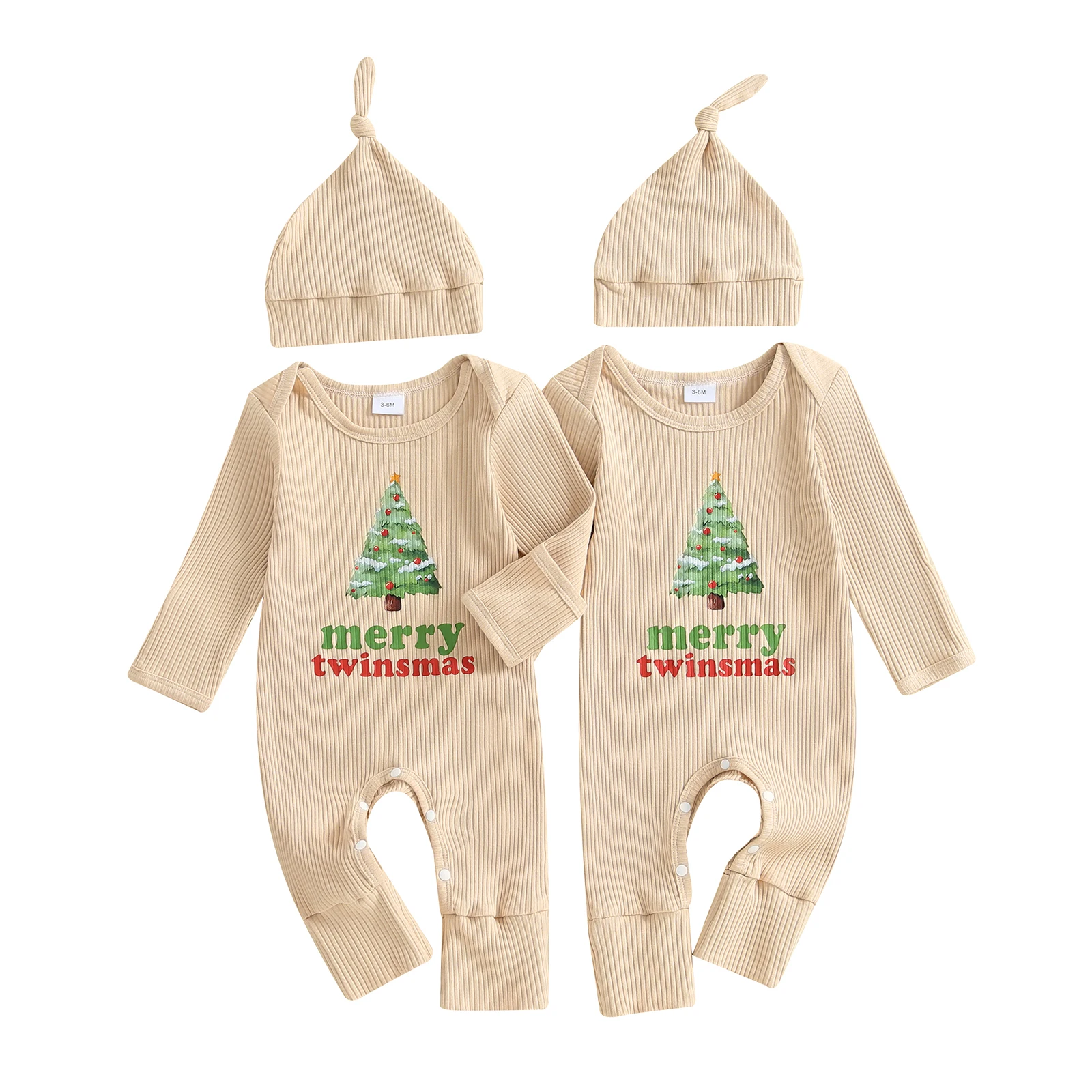 

Рождественские наряды для маленьких близнецов, комбинезон с длинными рукавами и круглым вырезом с принтом дерева и комплект шляпы, одежда для младенцев