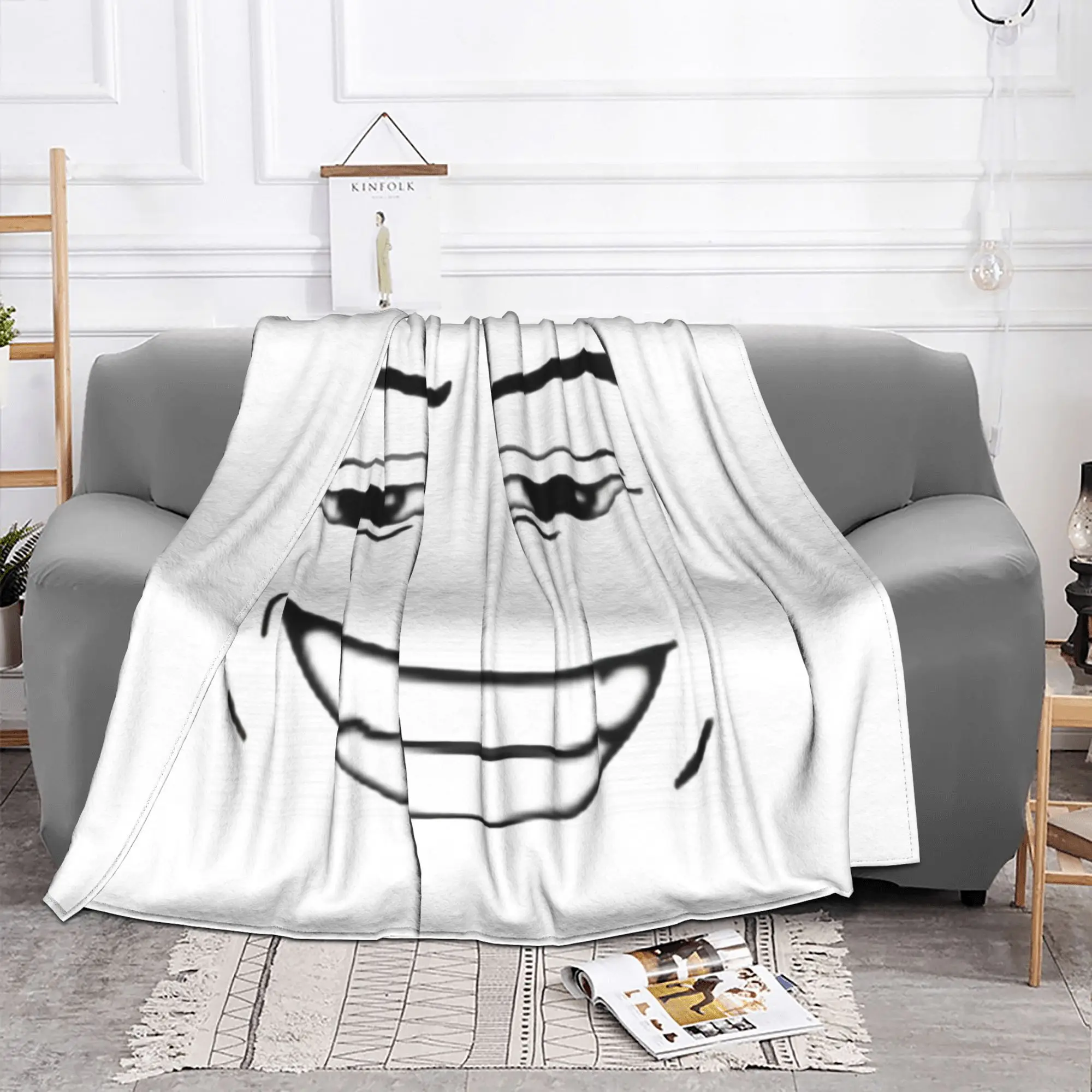 Man Face Gaming Meme Flannel Blankets Robloxx Funny Throw Blanket for Bed Sofa Couch 125*100cm Plush Thin Quilt