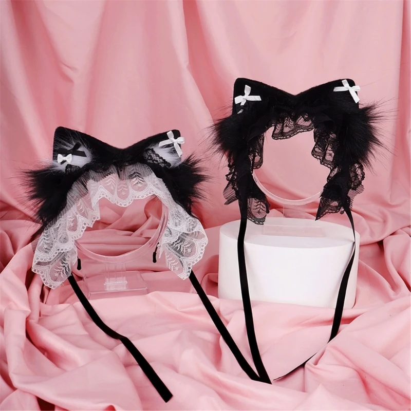 E15f Plüschpelzkatzen Ohrhaarband süße Lolitas Kopfbedeckung Halloween Cosplay Kostüm