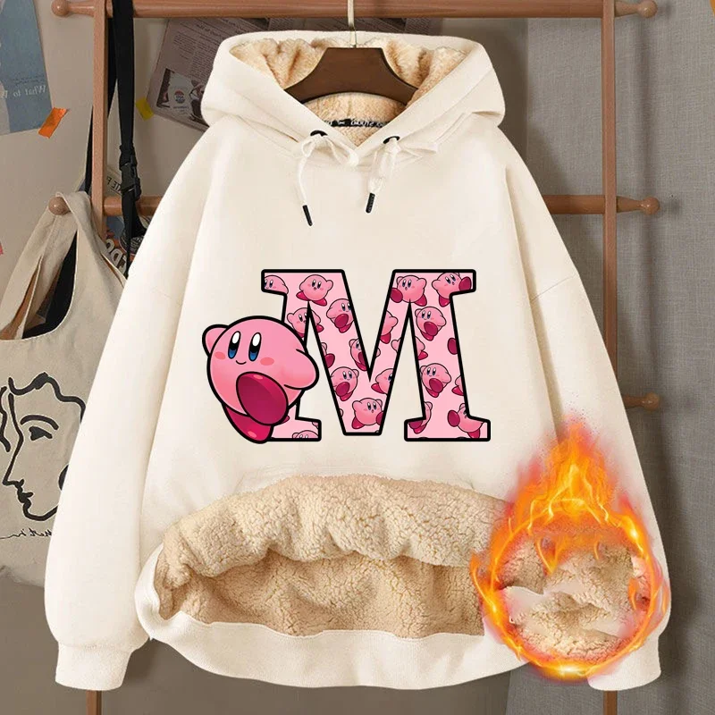 Star Kirby Adult Sweatshirt Boy Girl Cute Cartoon Lamb Velvet Pullover Hoodies Outdoor Warm Thick Top Coat Anime Clothing Gifts