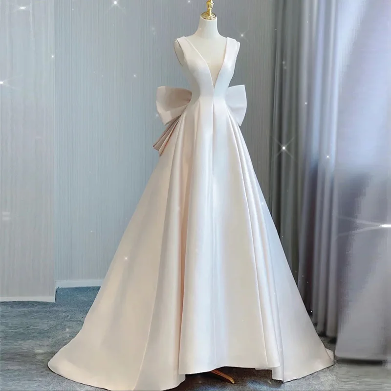 

Ele Satin Wedding Dr V-Ne Outfit, простая утягивающая юбка трапециевидной формы с высокой талией и шлейфом для женщин