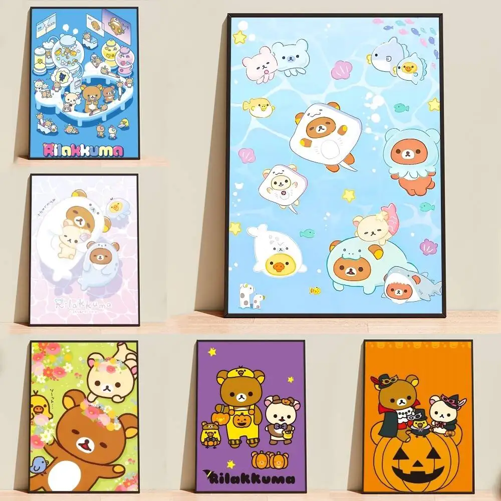 Relax-Bear R-Rilakkuma Lovely Poster High Quality Dorm Living Room Aesthetic Wall Decoration Painting Stickers Gift