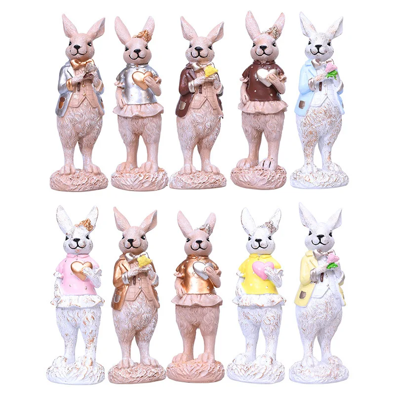 Easter Creative Resin Crafts Rabbit Family Statue Cute Table Ornaments Home Decoration Accessories Birthday Gifts