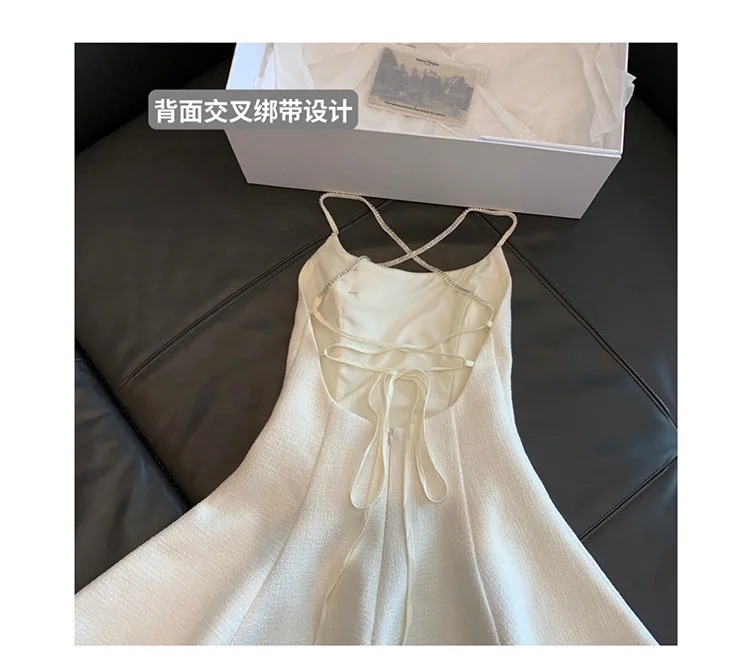 Socialite Style Dinner Dress French Gentle Charming Milky White Three-Dimensional Rose Sexy Backless Spaghetti Straps Vestidos