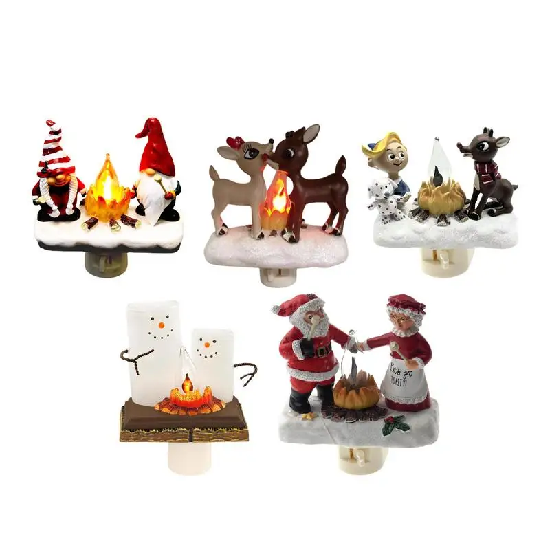 US Plug Campfire Flickering Light Christmas Flame Light Battery Operated Small Electric Light Compact Christmas Night Light