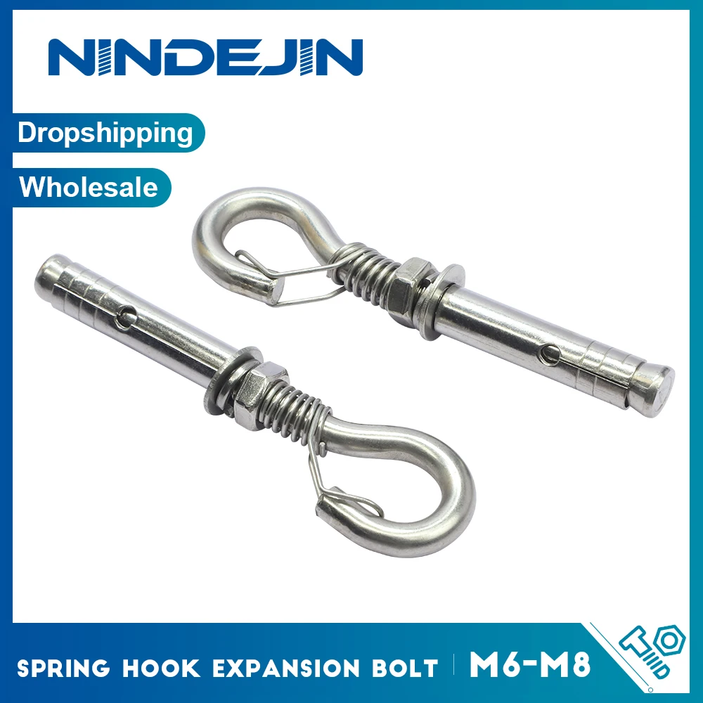 1pc Spring Hook Expansion Bolt 304 SS M8 M10 Expansion Hooks  Heavy Duty Wall Anchor Screw Closed Spring Opening Sleeve Fastener
