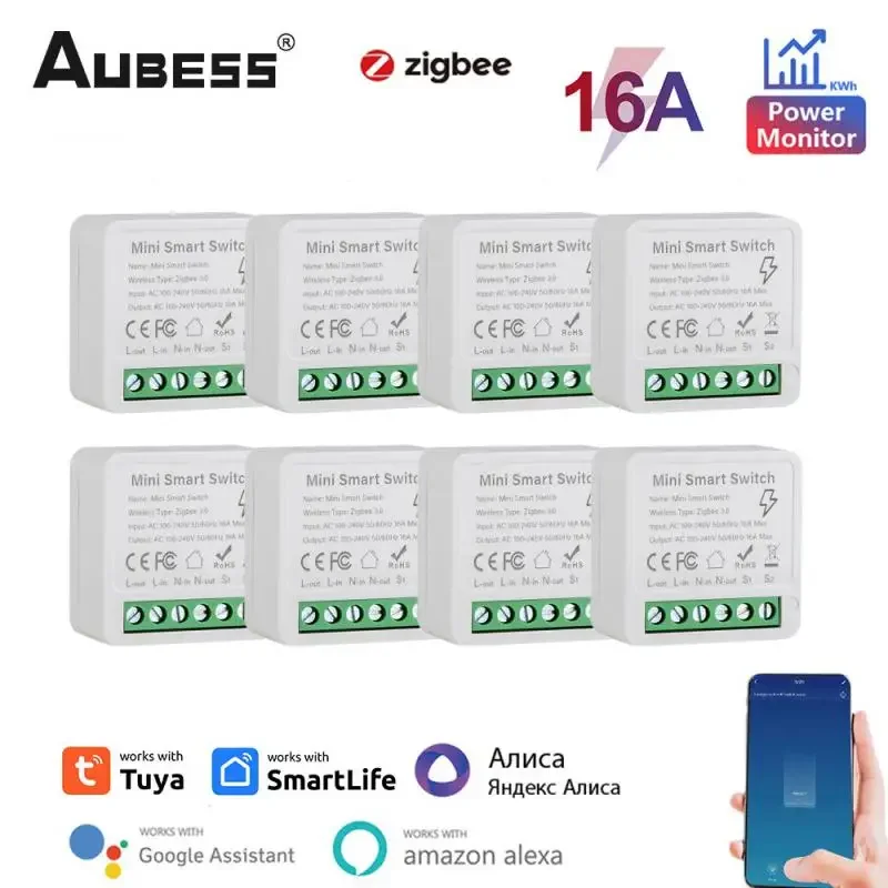 Tuya ZigBee Smart Switch Power Monitor 16A Smart Life WiFi DIY Module Timer Relay Automation Work With Alexa Yandex Alice Google