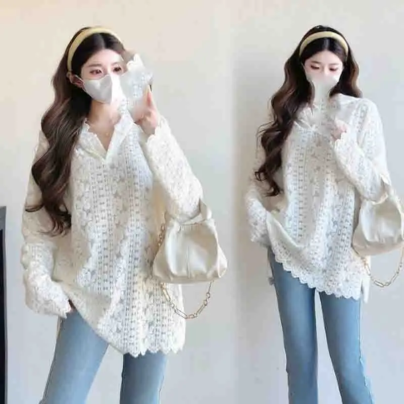 

2025 Pregnant Women's Spring Top New Loose Lace Pregnant Women's Outerwear Fashion Top Maternity Long Sleeved Shirt Top LI225