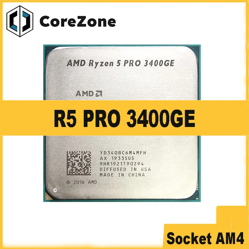 Ryzen 5 PRO 3400GE R5 PRO 3400GE 3.3 GHz Used Quad-Core Eight-Thread 35W CPU YD340BC6M4MFH Socket AM4