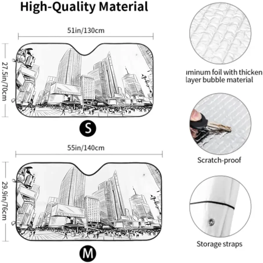 City Street Sketch Cityscape  Sun Shade Car Front Window Sunshade for Most Sedans SUV Blocks Max Uv Rays Keeps Your Vehicle Cool