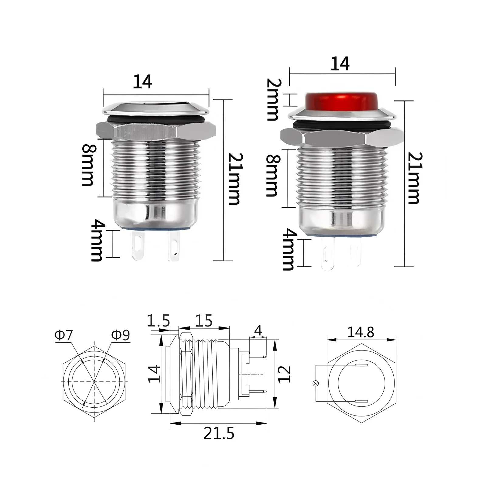 12 مللي متر مفتاح زر معدني مقاوم للماء 1NO 3A عالية الرأس لحظة مناسبة لأجراس الباب سيارة بدء قرون الكمبيوتر إعادة تعيين تلقائي #3