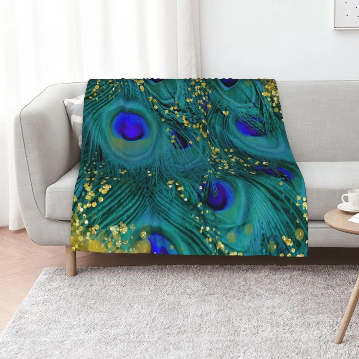Dreamy peacock feathers, teal and purple, glimmering gold Throw Blanket Stuffeds Single Multi-Purpose Summer Furry Blankets