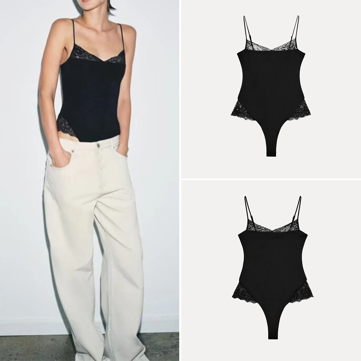 

Женский кружевной костюм-тройка: простой, универсальный, весенний, модный, новинка 2026 года, с высокой талией, прямые длинные брюки