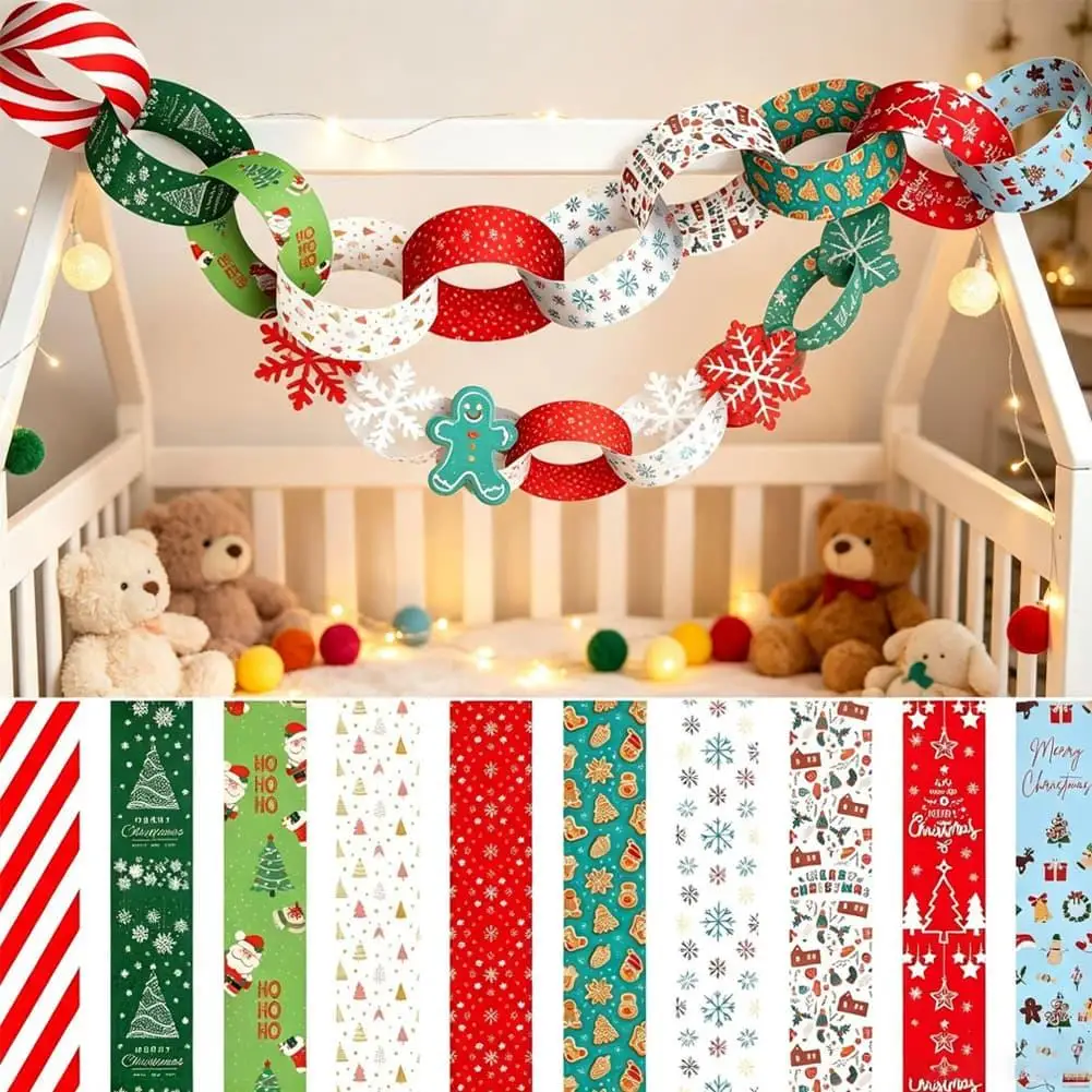 Christmas DIY Paper Chain Kit Colorful Paper Garland Christmas Eve Party Hanging Decor for Home Classroom Holiday Decoration