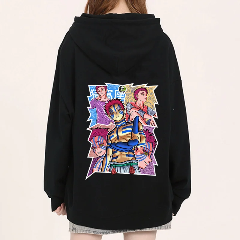 Demon Slayer Akaza Japan Anime Printed felpe con cappuccio da donna Plus Size felpe Pullover a maniche lunghe da donna