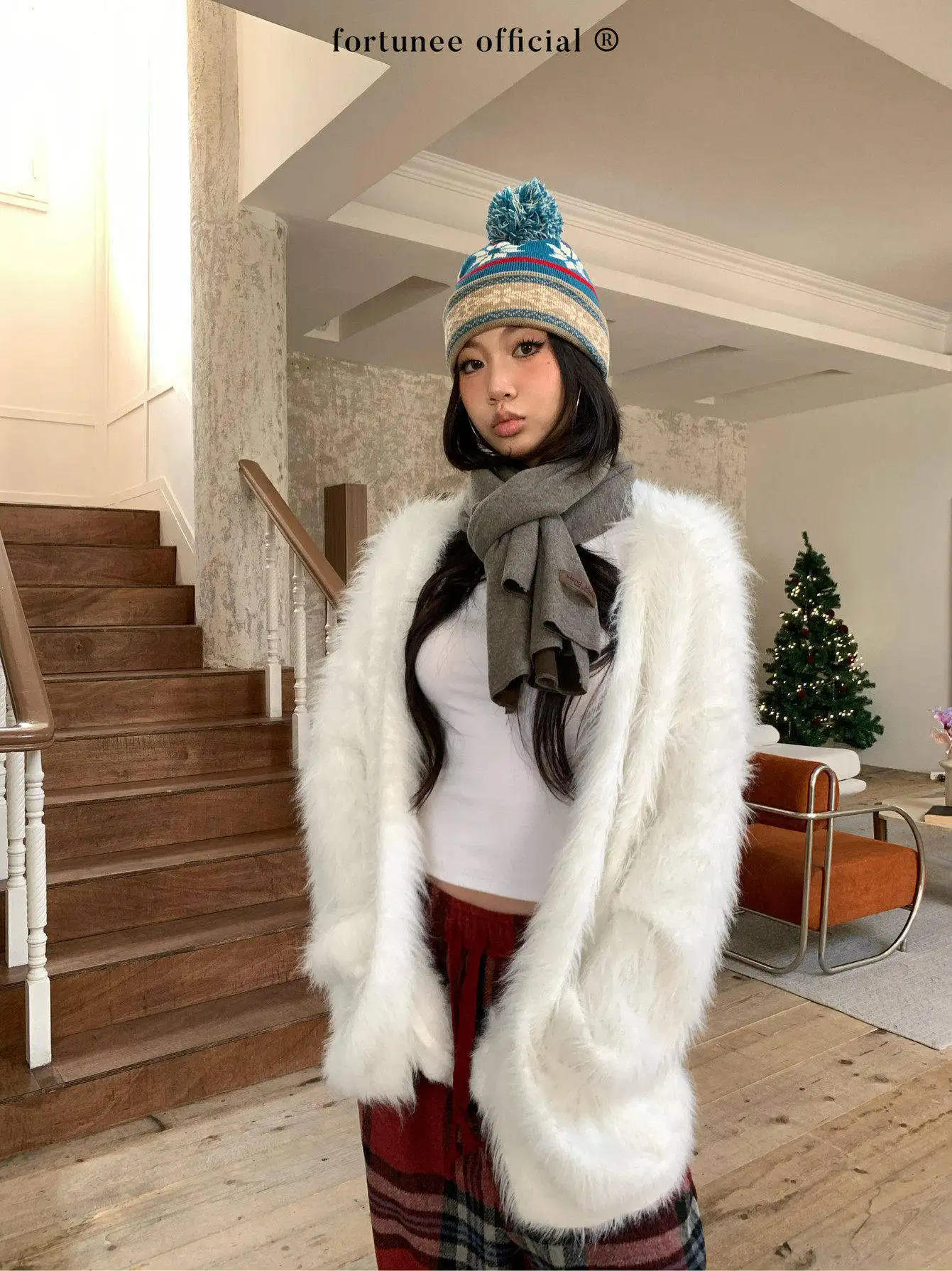 

Вязаный кардиган Fortunee из плюшевого меха норки для осени и зимы, универсальная корейская теплая верхняя одежда с длинными рукавами, стандартный крой