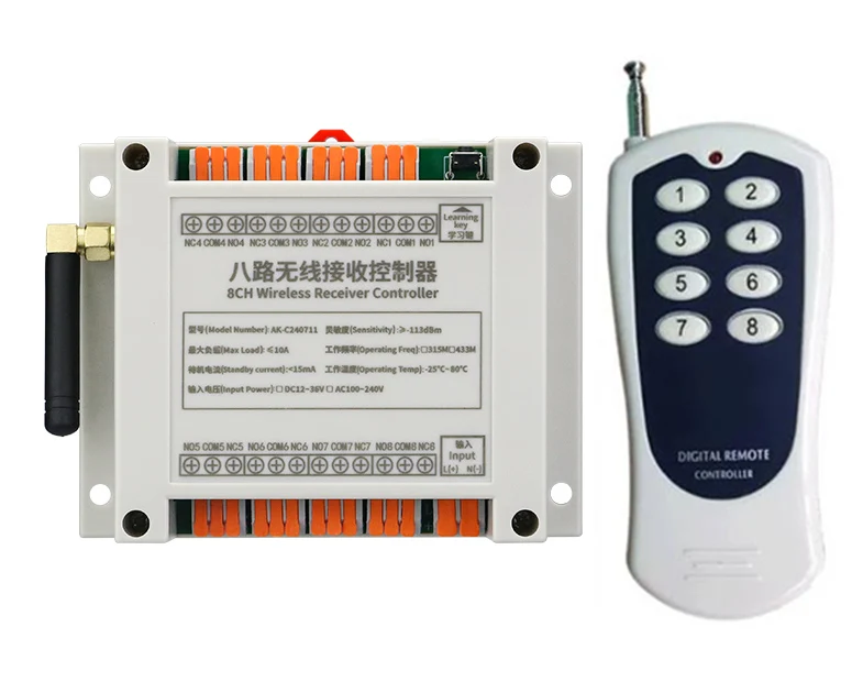 DC 12V 24V 36V 8 CH Channels 8CH RF Wireless Remote Control Switch Remote Control System receiver transmitter 8CH Relay 433 MHz