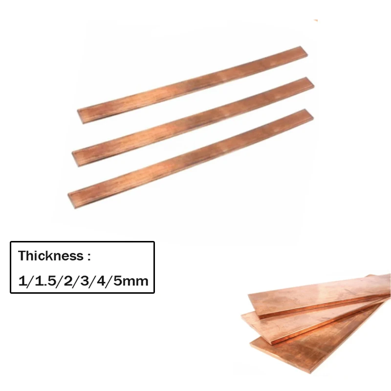 Barra de Metal T2, barra plana de cobre rojo 99.95% puro, espesor de placa 1/1, 5/2/3/4/5mm x 15MM x 250MM, 1 unidad