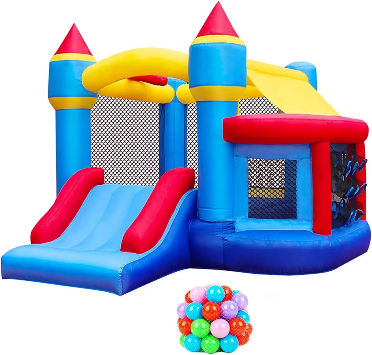 Inflatable Bounce House for Kids Outdoor with Jumping Ball Pit & Basketball Hoop, Ocean Balls, Blower, Patch Kits, Stakes