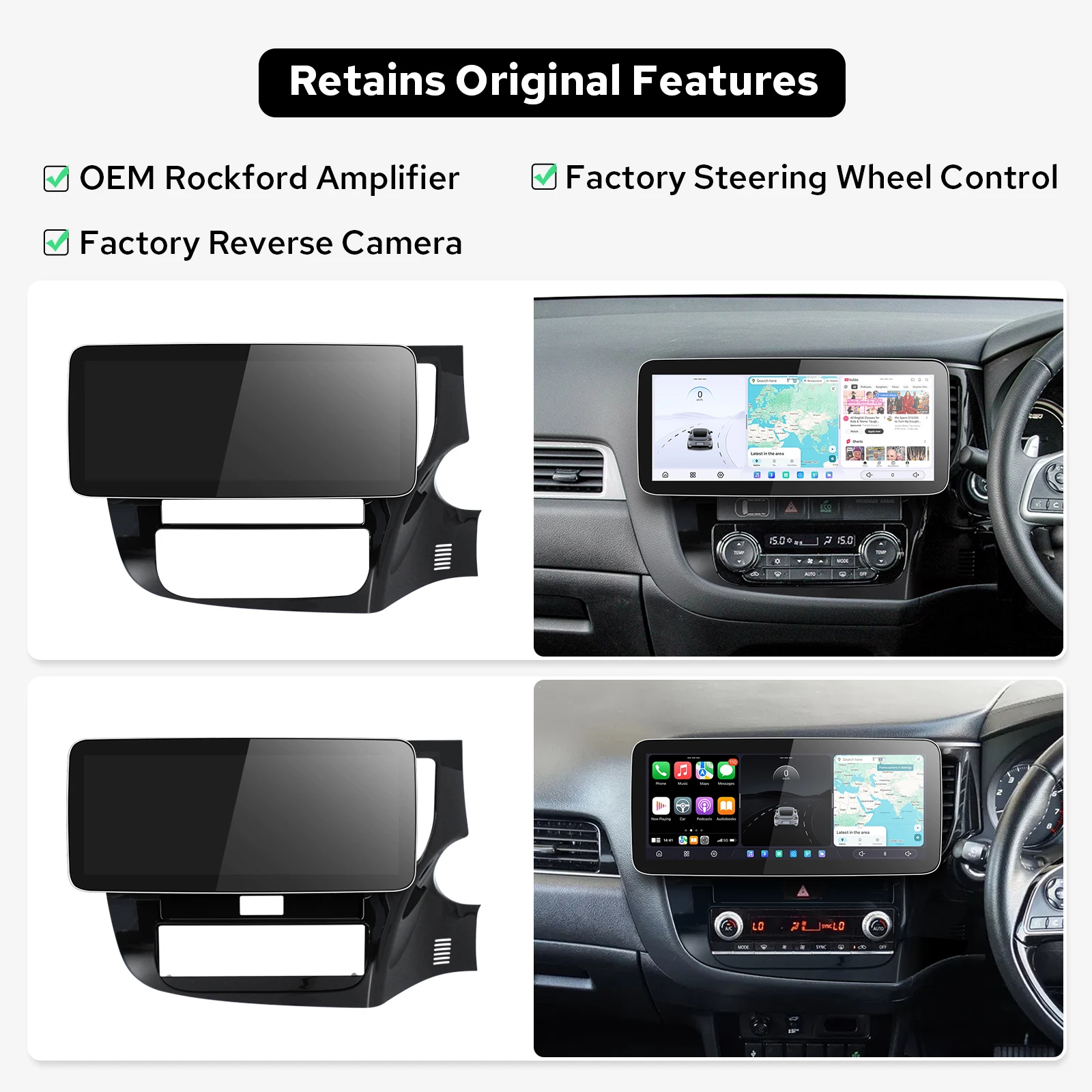 12GB 256GB Multimedia Car Stereo for Mitsubishi Outlander 2012-2018 Right Drive Wireless CarPlay Android Auto Dual Bluetooth
