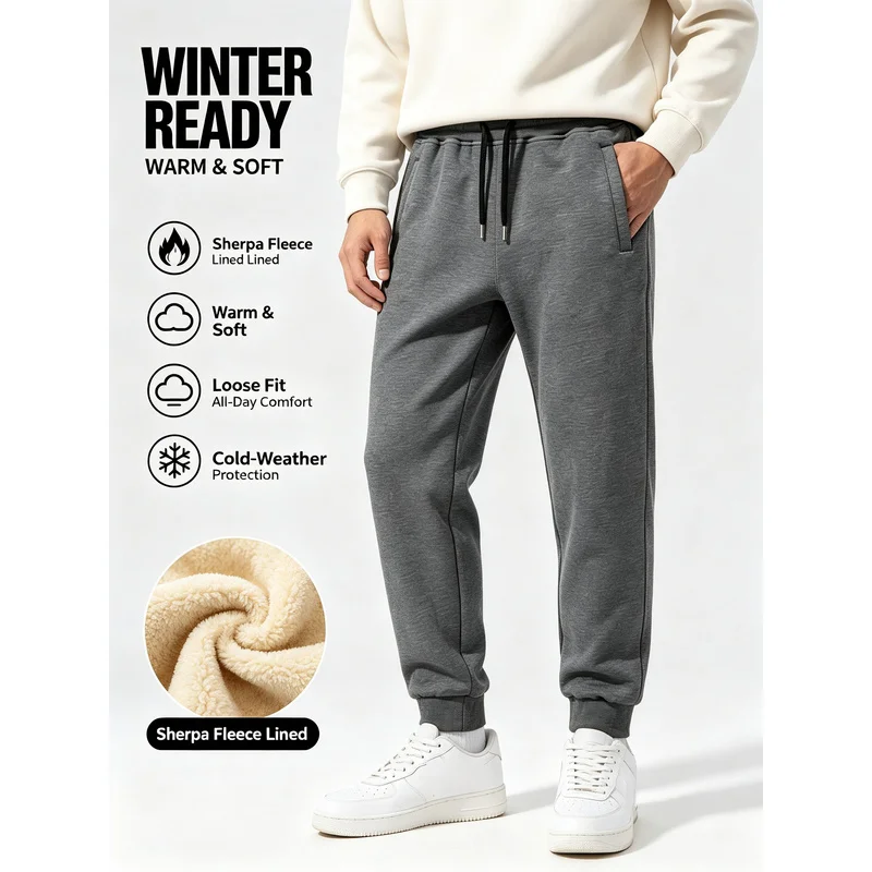 Winter Male Loose Jogging Pants Men's Clothing Velvet Thickened Man Warm Casual Fleece Lined Cold Weather Sports Thermal Clothes