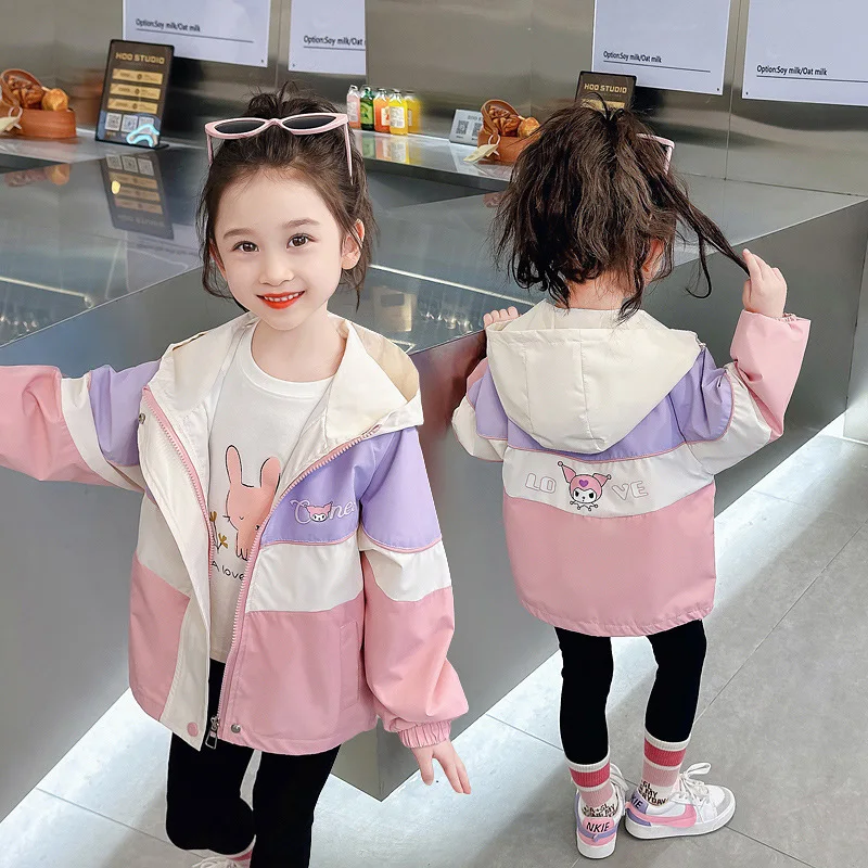 

New Kuromi Girls Autumn Coat Sanrio Kawaii Anime Children Clothes Sweet Cute Cartoon Sports Jacket Top Tide Gift for Kids