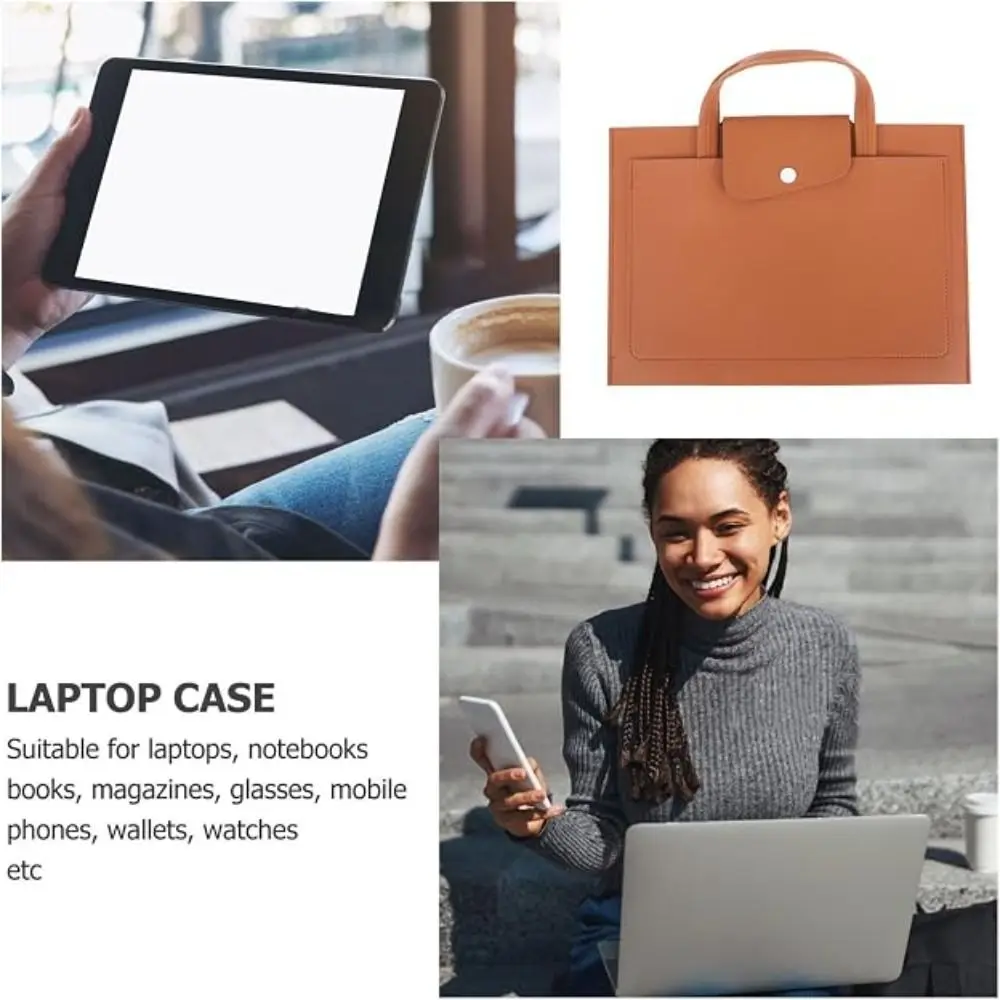 Large Capacity A4 Leather Document Bag Magnetic Button Simple Double Layer File Folder Elegant Portable File Storage Bag