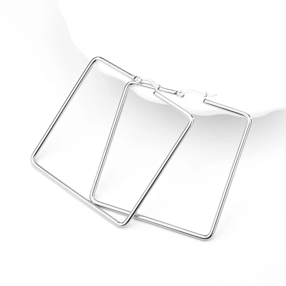 هندسية مربعة الشكل غير النظامية الأقراط الفولاذ المقاوم للصدأ الأقراط المعدنية الكبيرة هيبوالرجينيك الماس هوب أقراط النساء