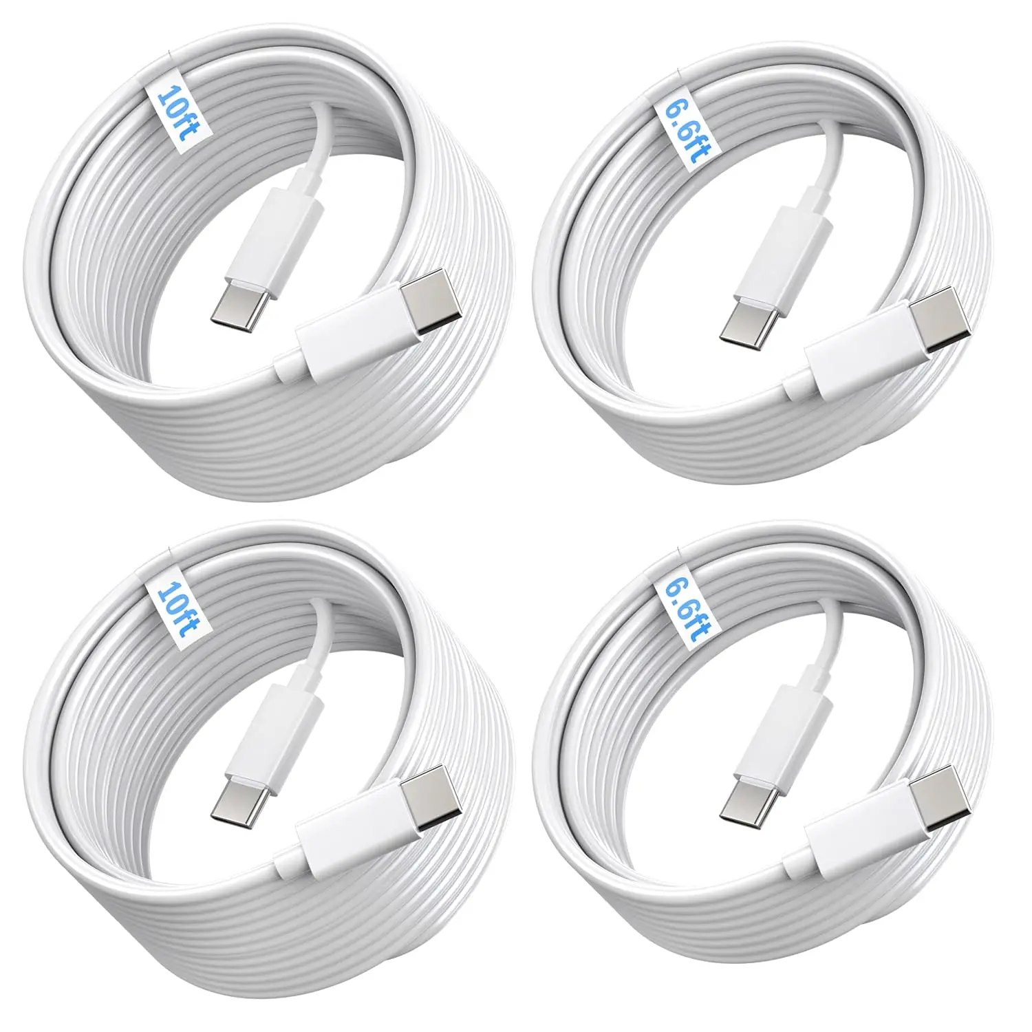 4本パック-60w-usb-c-to-c-急速充電ケーブル、iphone-16-16-pro-max、15-15-pro-max、pad-pro、s25-s22対応-ホワイト