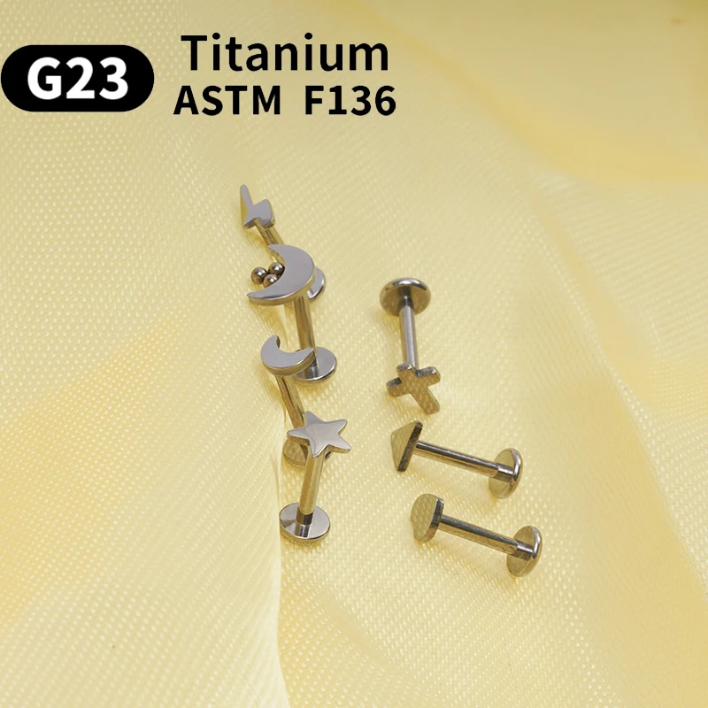 G23 Titanium Pircing stud earring for women Cartilage Helix Earrings Labret Jewelry Heart & Moon Lightning small Stud