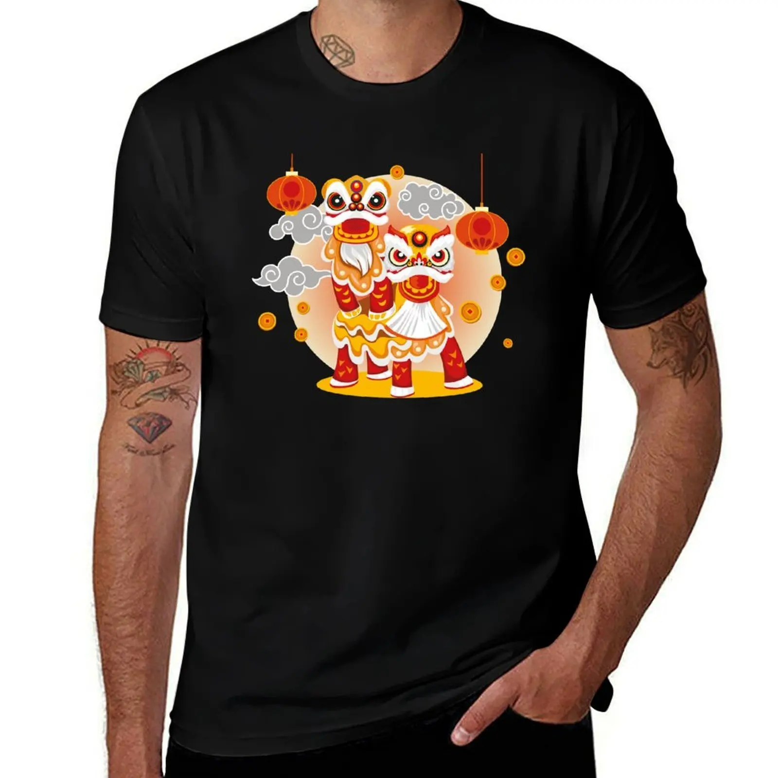 

Chinesse Lion Dance T-Shirt Casual Fashion Short Sleeve Cotton T-Shirt