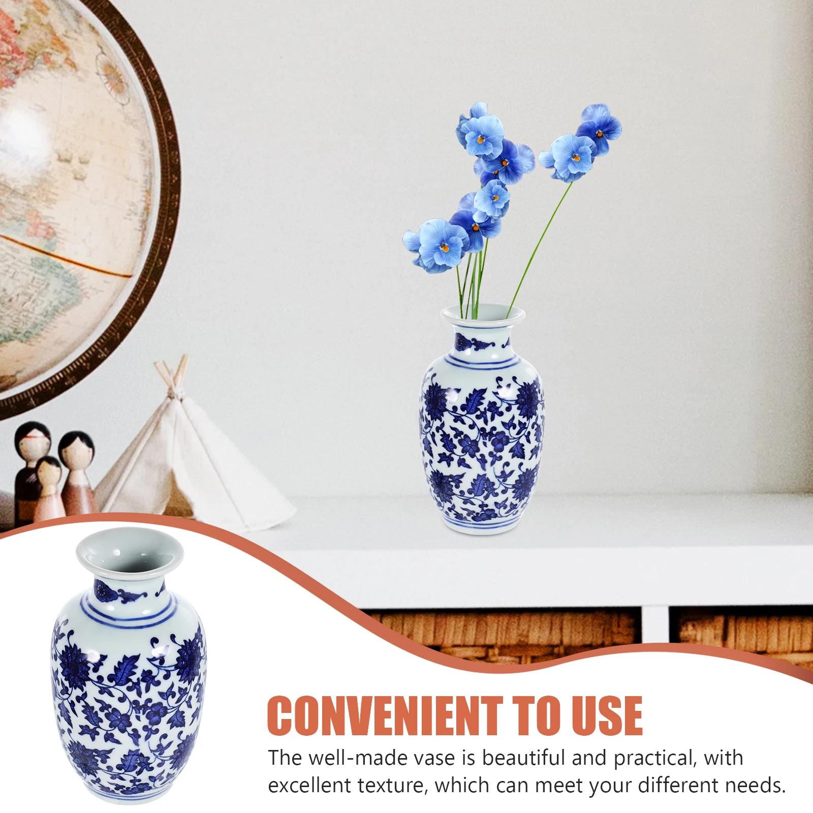 

Ceramic Vase Chinese Style Blue White Porcelain Desktop Flower Holder Home Decor Gift Practical