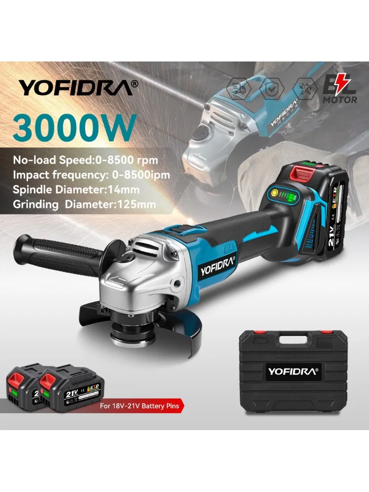YOFIDRA 125mm Bürstenloser Winkelschleifer 4-Gang Akku-Schleifmaschine Schneidwerkzeug für Holzbearbeitung Kompatibel mit Makita 21V Akku