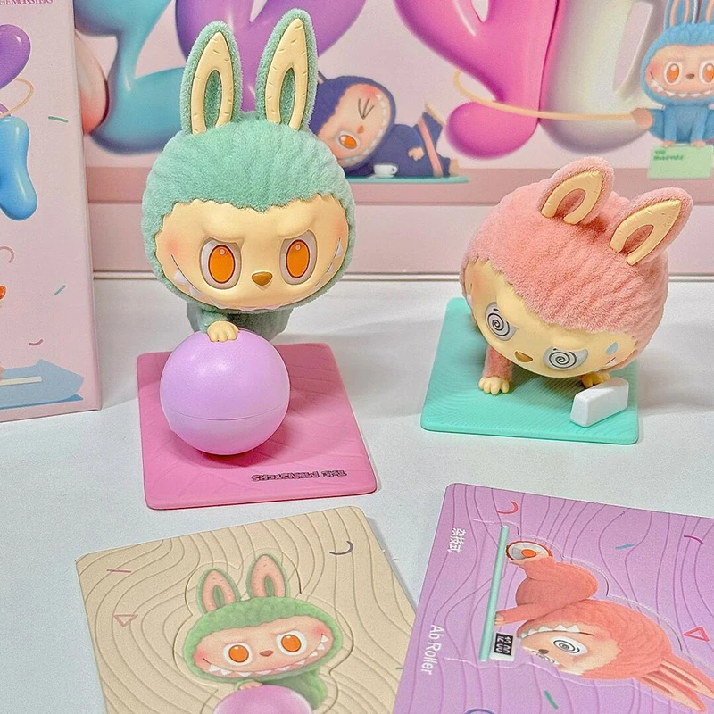 THE MONSTERS Lazy Yoga Series Blind Boxe Toys Action Figure Kawaii LABUBU Flocking Doll Mystery Box Give Friends Surprise Gifts