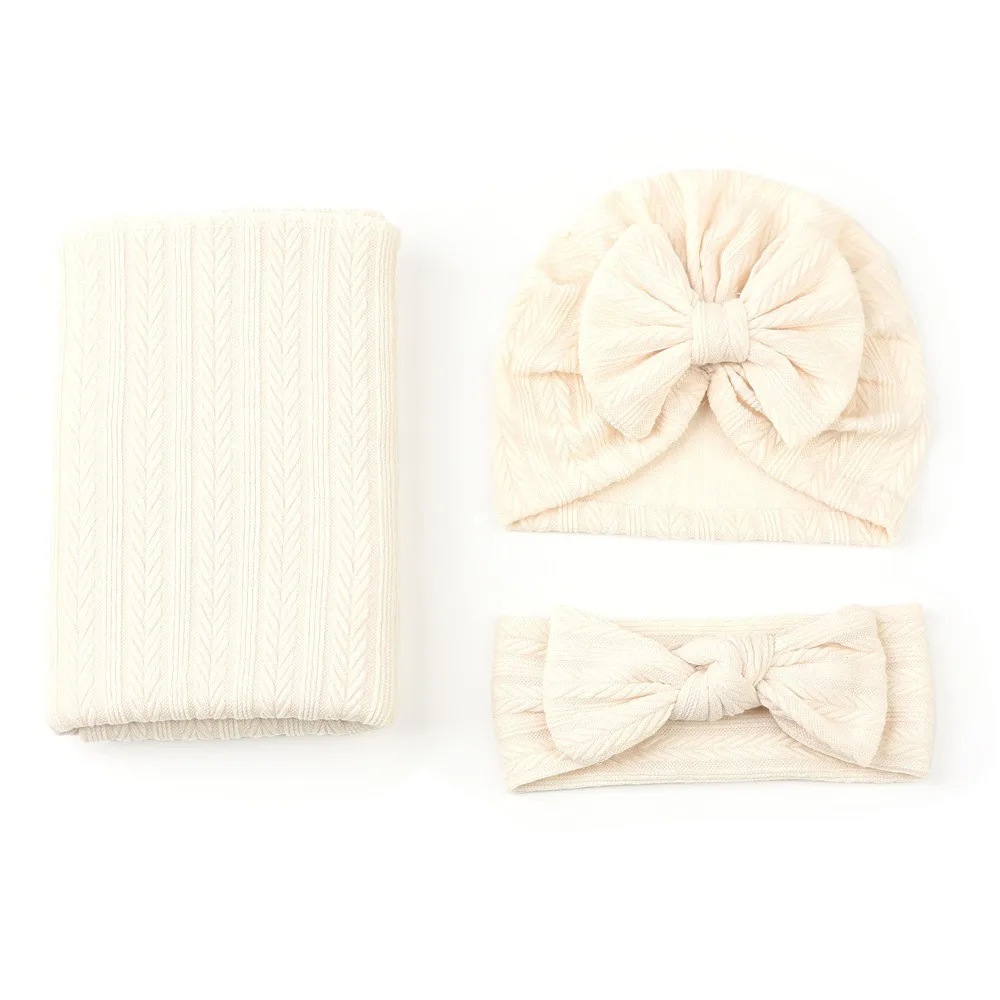 Wrap with Bowknot Newborn Photography Blanket Solid Color Soft Fabric Infant Swaddle Blanket Lightweight Material