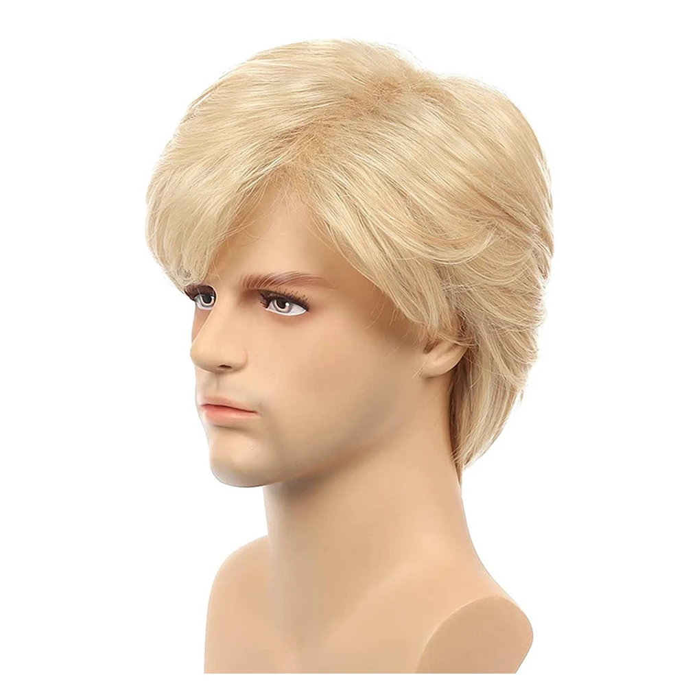 HANEROU Men\'s Short Wigs Blonde Synthetic Straight Natural Fluffy Hair Wig Heat Resistant for Daily Party Cosplay