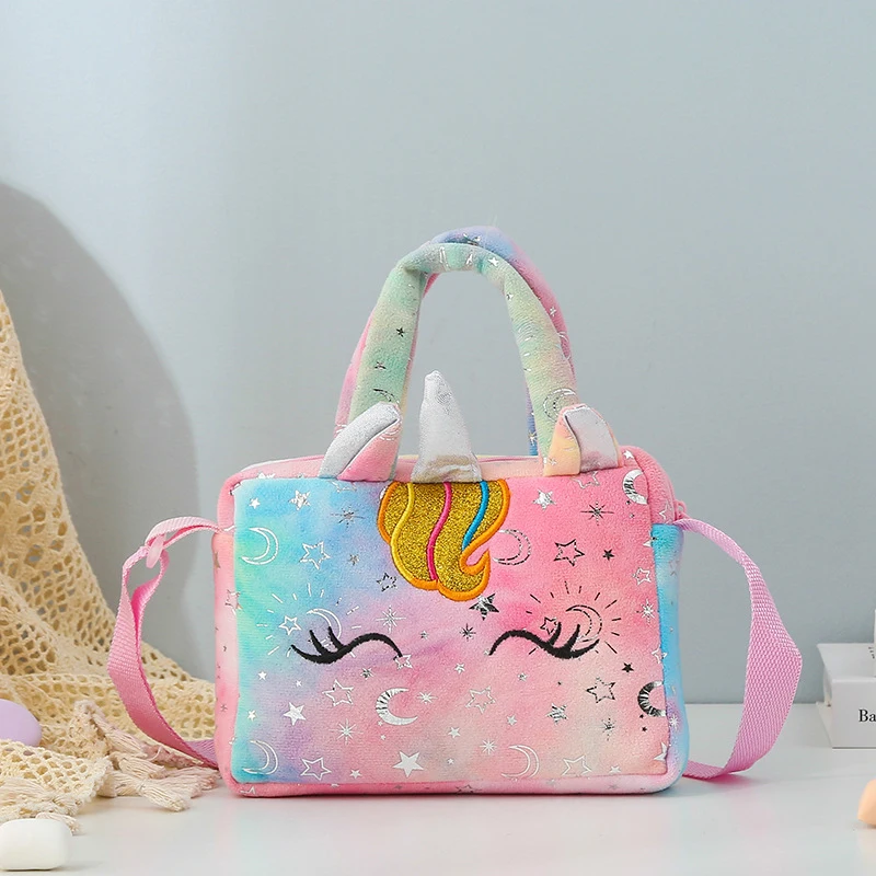 Plush Unicorn Single Shoulder Crossbody Bag for Children\'s Coin Purse Girl Travel Handbag Cute Student Gift Storage Pencil Bags