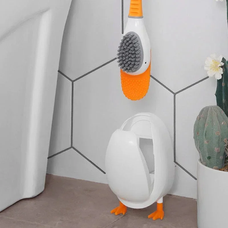 Silicone Toilet Brush Set Cute Diving Duck Wall-mounted Floor-Standing Long Handled Deep Household Bathroom Cleaning Accessories