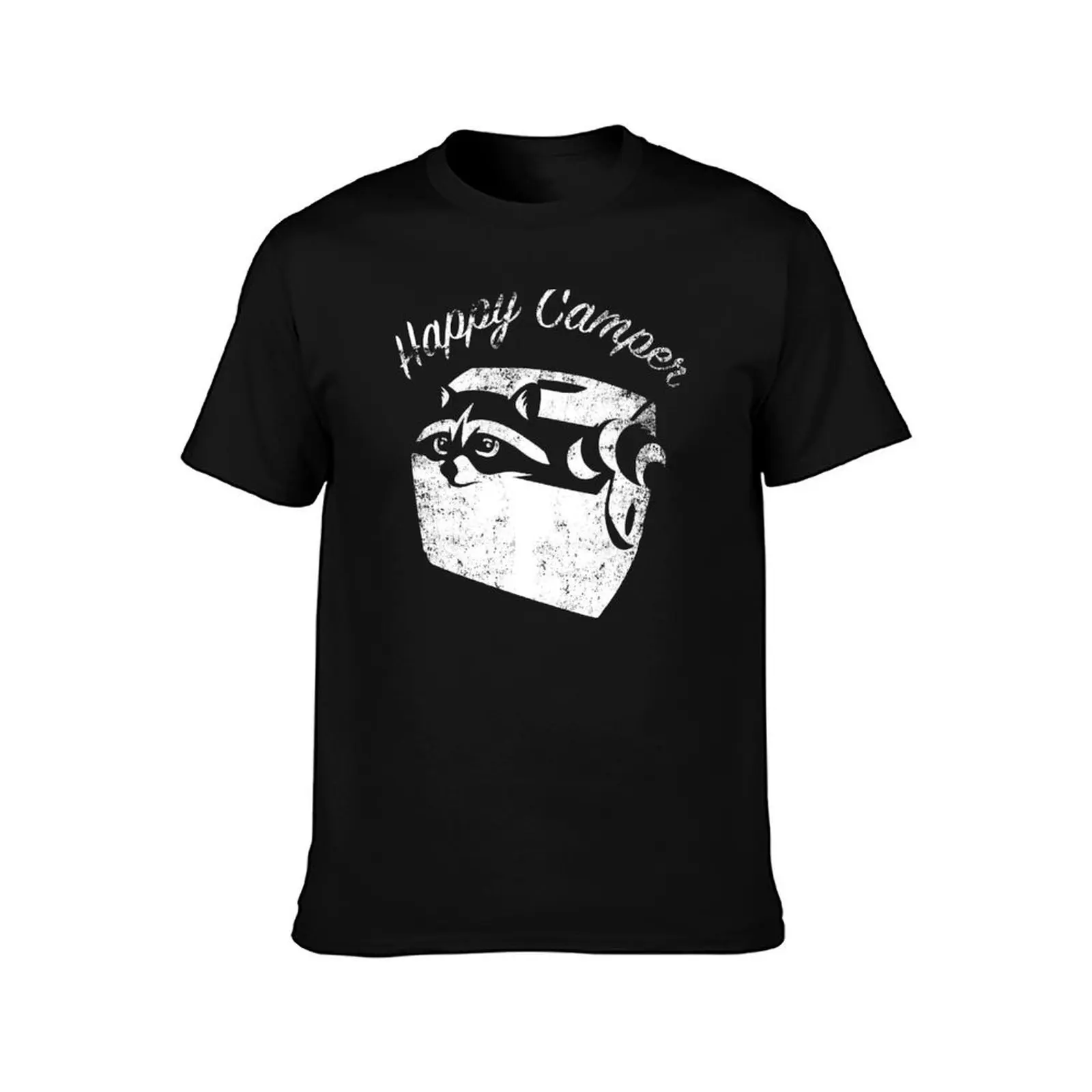 Funny Racoon in Ice Chest Happy Camper T-Shirt Functional Casual Short Sleeve Tee