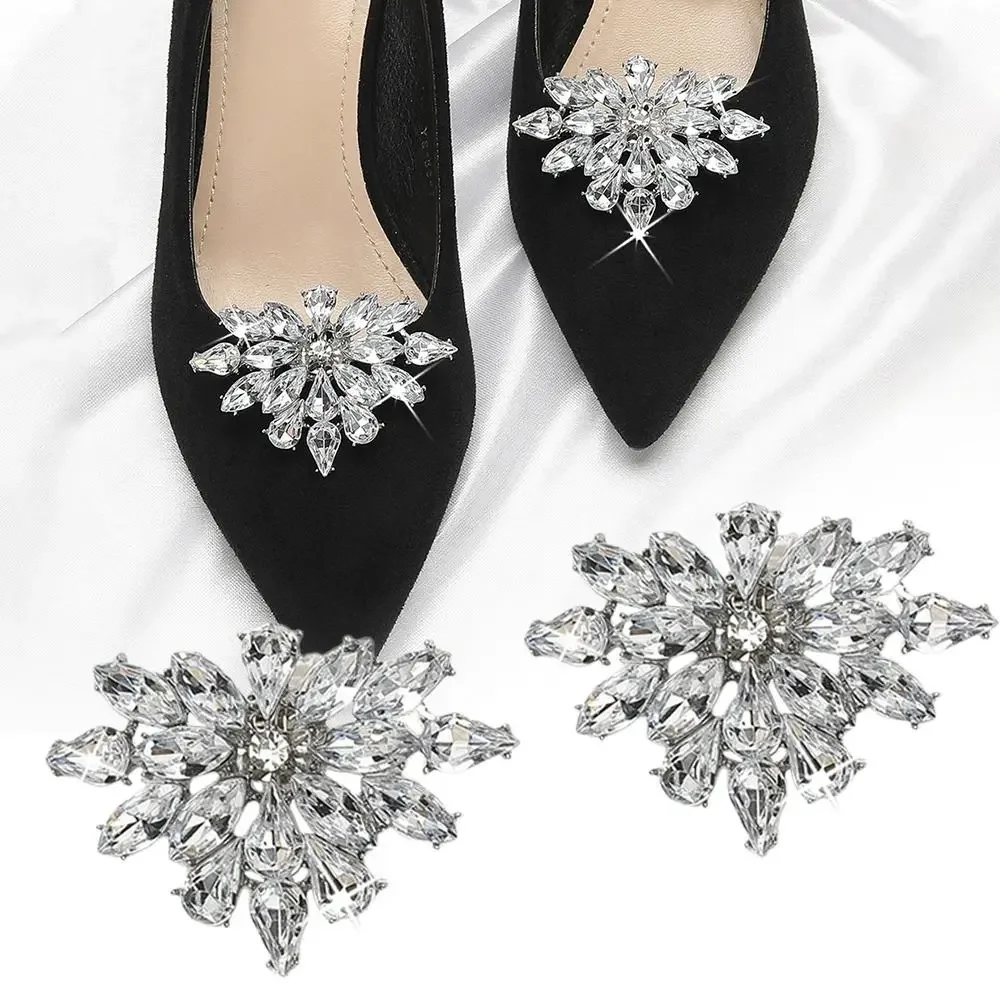 1 pair Bride Accessories Shiny Shoes Clips Rhinestone Shoes Flower Charm Buckle Bag Decorations Clamp Wedding