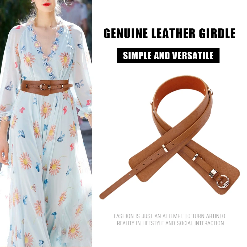 

Retro Fashion Versatile Genuine Cowhide Women's Wide Waist Belt 3 Colors Available Dress Windbreaker Outerwear Accessory Belts