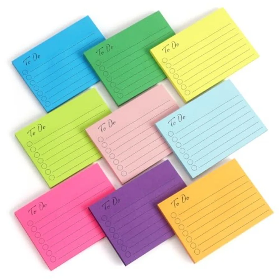 

9 Pads to Do Lined Sticky Notes, 9 Bright Multi Colors Self-Stick Note Pads, 3x4 Inch with Line Adhesive Memo Sticky Notes Note