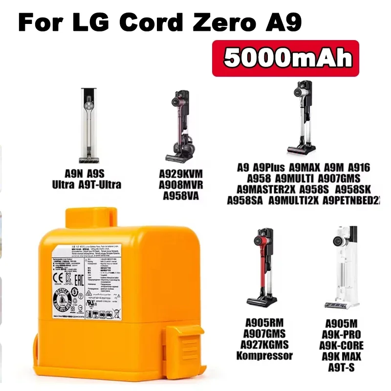 5000mAh LG Cordzero A9 Vacuum Cleaner Battery A9+ A9Plus A9M A9MASTER2X A9MULT12X A9PETNBED A9MULTI  EAC63382204