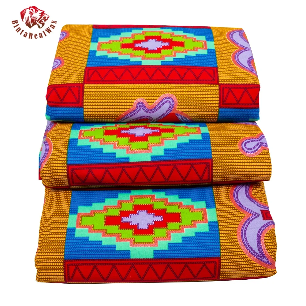 BintaRealWax Latest African Fabric By the Yard African Real Wax Print Cotton Material for Sewing Dress Handworking Cloth SP016