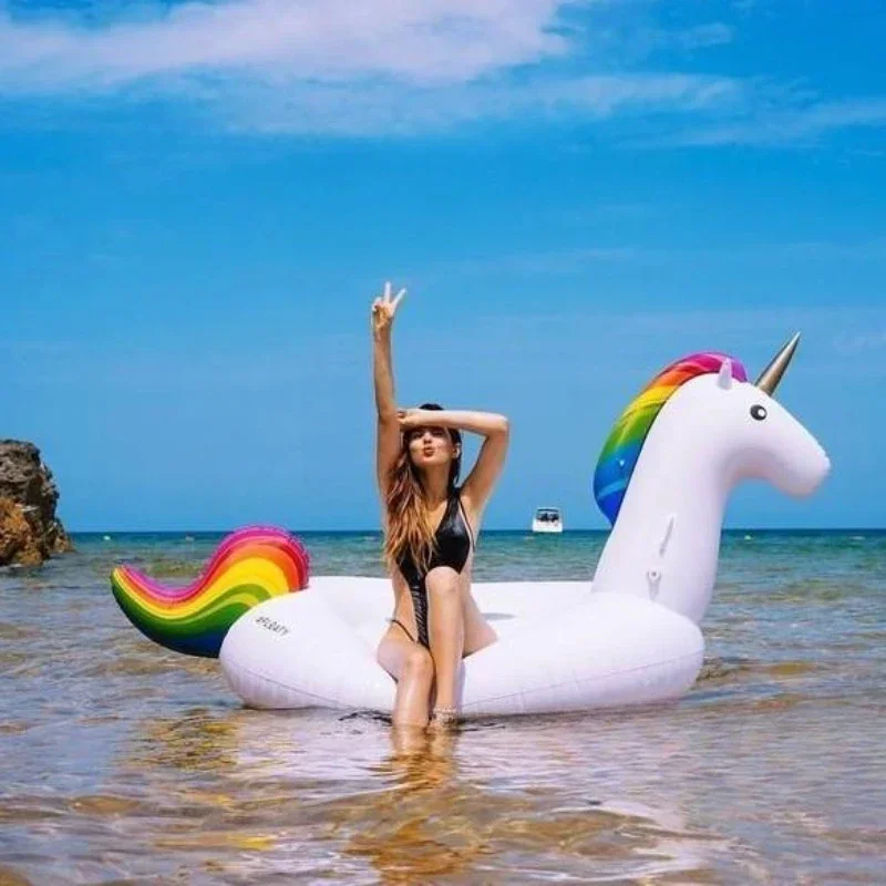 Authentic environmental protection thickened PVC inflatable swan flamingo colorful Tianma unicorn mount floating row.